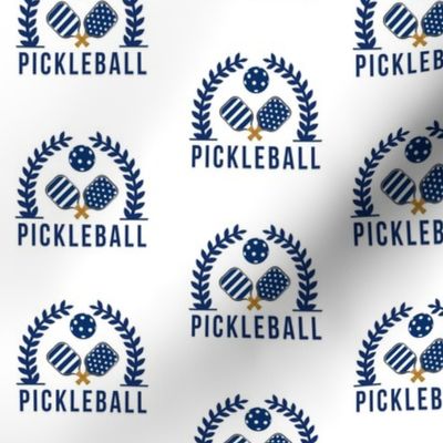 SMALL Pickleball Preppy Wreath fabric - navy and white fabric 6in
