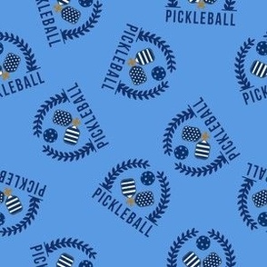 SMALL Pickleball Wreath fabric - blue and navy blue pickleball preppy fabric 6in