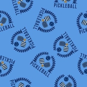 MEDIUM Pickleball Wreath fabric - blue and navy blue pickleball preppy fabric 8in