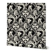 Monster Menagerie - mythological beasts and demons - halloween- black and off white / cream - large