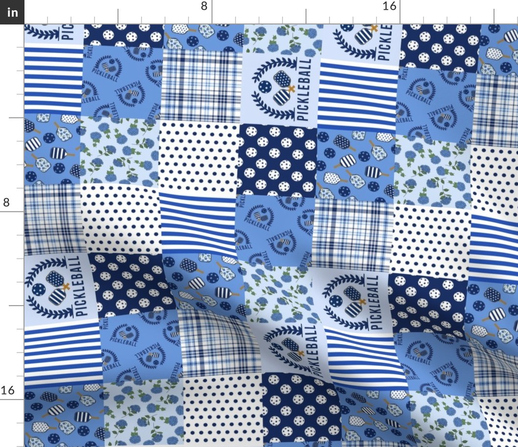 Pickleball 3 inch squares Classic Blue and White Preppy Quilt - hydrangea blue and white rotate
