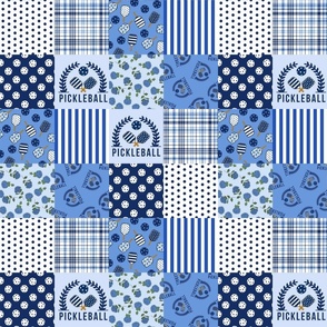 Pickleball 3 inch squares Classic Blue and White Preppy Quilt - hydrangea blue and white