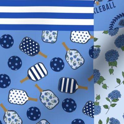 Pickleball 6 inch squares Classic Blue and White Preppy Quilt - hydrangea blue and white rotate