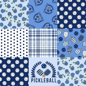 Pickleball 6 inch squares Classic Blue and White Preppy Quilt - hydrangea blue and white