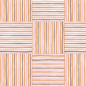 Hand drawn lines made into checkers - pink, orange, brown and off white - medium - 6x6