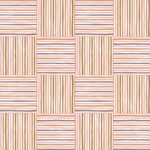 hand drawn lines made into checkers - pink, brown and off white - small - 3x3