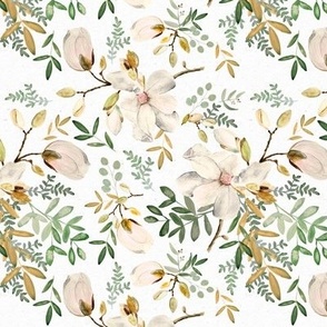  Small Gold and Green Magnolias / Flowers / Floral / Watercolor