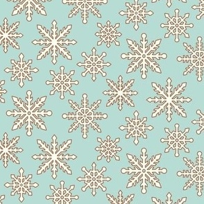 Small Retro White Snowflakes on Mint Green for Christmas and Holiday Season