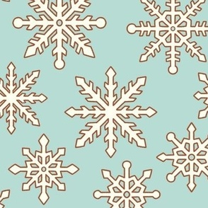 Medium Retro White Snowflakes on Mint Green for Christmas and Holiday Season