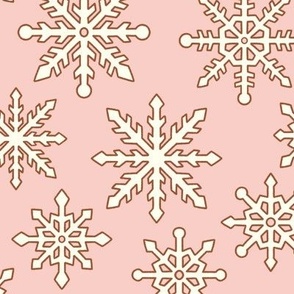 Medium Retro White  Snowflakes on Pink for Christmas and Holiday Season
