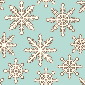 Large Retro White Snowflakes on Mint Green for Christmas and Holiday Season