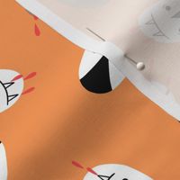 Cute Vampire Face Doodles with fangs and blood drops on an orange background - Large -12x12