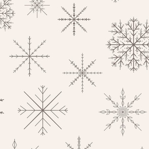 Minimal Winter Line Art Snowflakes | Large Scale | Eggshell white, dark grey | Multidirectional Christmas