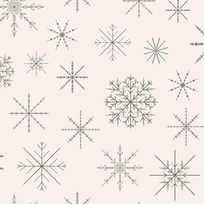 Minimal Winter Line Art Snowflakes | Medium Scale | Eggshell white, dark grey | Multidirectional Christmas