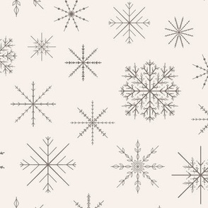 Minimal Winter Line Art Snowflakes | Small Scale | Eggshell white, dark grey | Multidirectional Christmas