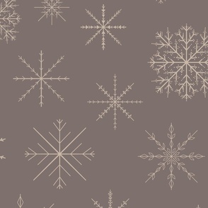 Minimal Winter Line Art Snowflakes | Large Scale | Chocolate brown, beige brown | Multidirectional Christmas