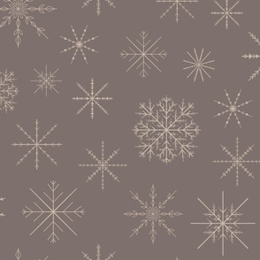 Minimal Winter Line Art Snowflakes | Medium Scale | Chocolate brown, beige brown | Multidirectional Christmas