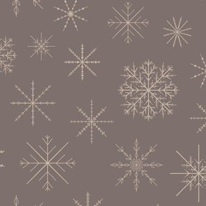 Minimal Winter Line Art Snowflakes | Small Scale | Chocolate brown, beige brown | Multidirectional Christmas