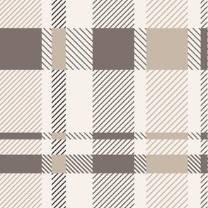 Geometric Plaid | Medium Scale | Warm Brown, Light Tan, Cream White | multidirectional cottagecore