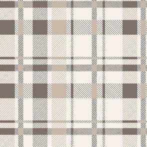 Geometric Plaid | Small Scale | Warm Brown, Light Tan, Cream White | multidirectional cottagecore