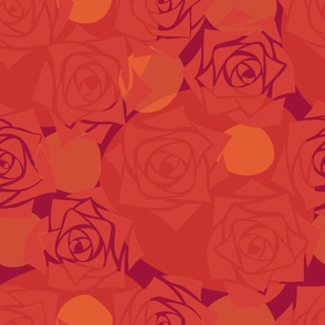 L Modern Abstract Florals – Monochrome Lace Rose Wonderland - Bright Red Roses (Scarlet Red) with Red Polka Dots - Bright Orange, Burnt Orange, Red Burgundy (Dark Red) - Mid Century Modern inspired (MOD) - Modern Vintage - Minimal Floral - Geometric Flowe