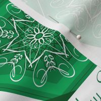 Calligraphic Snowflake napkins in green