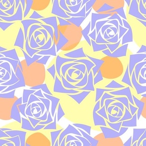 M Modern Abstract Flower – Colorful Rose Wonderland - Pastel Puple Roses with Colorful Dots (Colorful Polka Dots) on White - Pastel Orange, Yellow Pastel - Mid Century Modern inspired (MOD) - Modern Vintage - Minimalist Florals - Geometric Floral