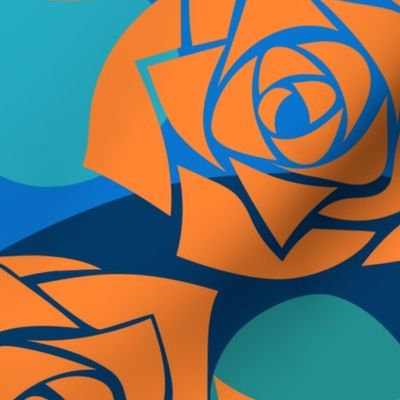 L Modern Abstract Flower – Colorful Rose Wonderland - Mustard Yellow Roses on Colorful Polka Dots - Cobalt Blue (Bright Blue), Navy Blue (Dark Blue), Mint Green (Pastel Green) - Mid Century Modern inspired (MOD) - Modern Vintage - Minimal Floral - Geometr