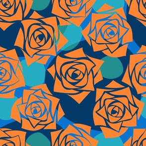 L Modern Abstract Flower – Colorful Rose Wonderland - Mustard Yellow Roses on Colorful Polka Dots - Cobalt Blue (Bright Blue), Navy Blue (Dark Blue), Mint Green (Pastel Green) - Mid Century Modern inspired (MOD) - Modern Vintage - Minimal Floral - Geometr