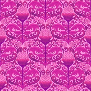 Hot Pink Art Deco Damask Floral