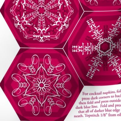 Calligraphic Snowflake napkins in cranberry red