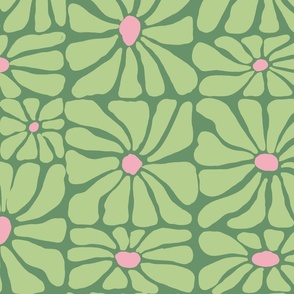 Preppy pink and green tween floral wallpaper scale