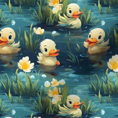 Baby Ducks in a Pond