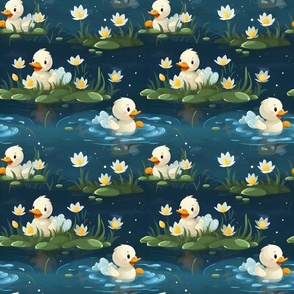 Baby Ducks in a Pond