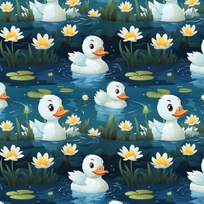 Cartoon Ducks in a Pond