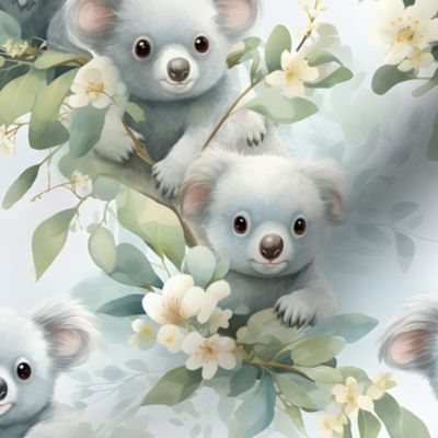 Watercolor Koalas, Flowers & Leaves