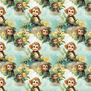 Watercolor Monkeys & Flowers