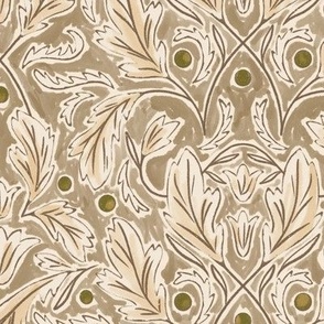 (M) Baroque Damask Leaves in brown, yellowy cream, taupe and off white