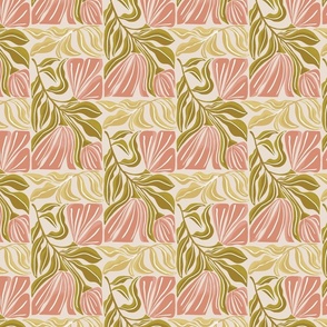 Floral Abstract Flower Botanical pink and olive green _textured_Small
