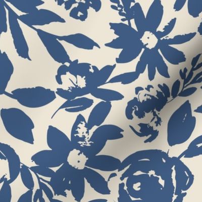 Hand painted blue floral for East Fork Autumn in blue ridge and panna cotta / jumbo large