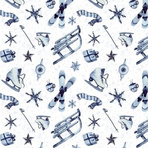 Blue Christmas - "Staying Busy" (Small) - Navy blue winter watercolor pattern by Lindsay Potter Creative