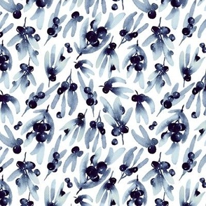 Blue Christmas - "Mistletoe Magic" (Small) - Navy blue winter watercolor pattern by Lindsay Potter Creative