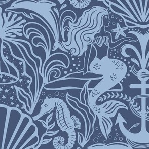 Whimsical Ocean - Navy Bkgrd - Large Scale
