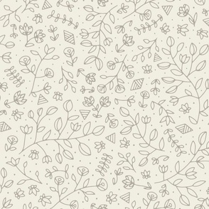 flowers and shapes - cloudy silver taupe _ creamy white - small scale hand drawn floral