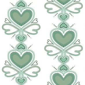 Retro Hearts Symmetrical Design In White and Green