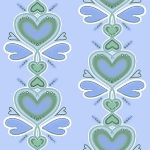 Retro Hearts Symmetrical Design In Green and Blue