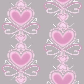 Retro Hearts Symmetrical Design In Grey & Pink