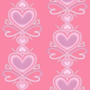 Retro Hearts Symmetrical Design In Warm Pink
