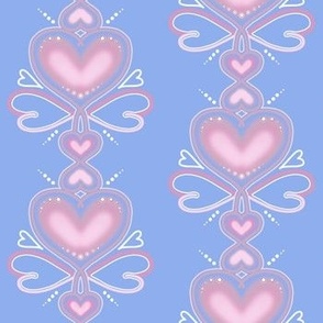 Retro Hearts Symmetrical Design In Blue & Pink