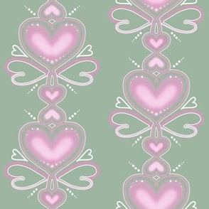 Retro Hearts Symmetrical Design In Green & Pink